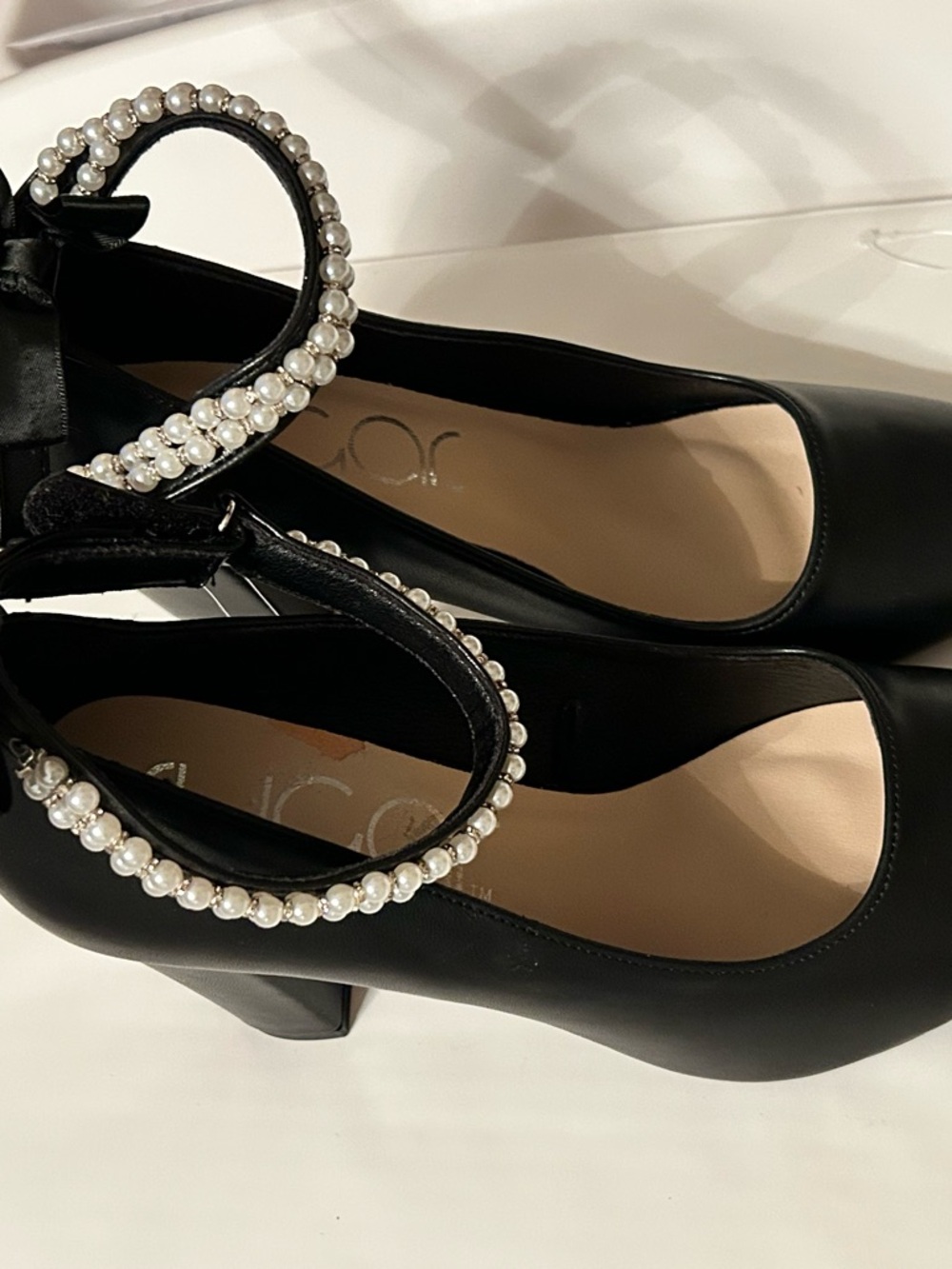 NWT Sugar Rimmy Black Pearl-Embellished Ankle-Strap Pumps size 11 Bow